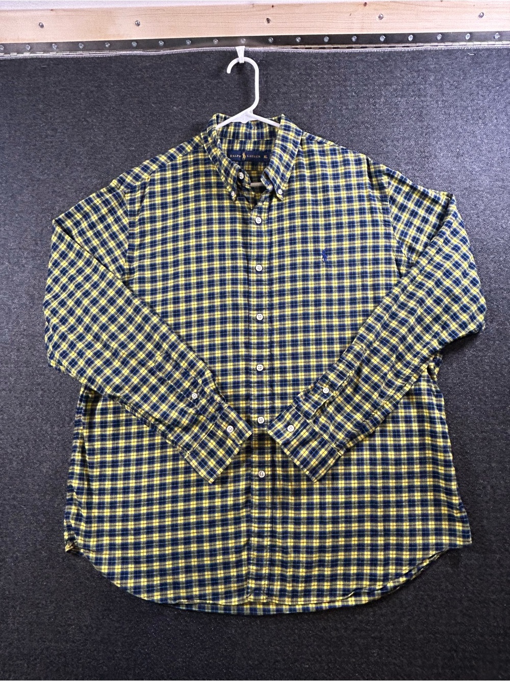 Polo Ralph Lauren Men's XL Yellow and Blue Plaid Cotton Button Down Shirt